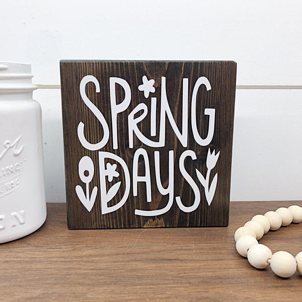 Happy Easter and Spring Days Reversible Block Sign, Double-sided Wooden Farmhouse Shelf Decor