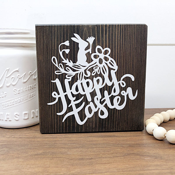 Happy Easter and Spring Days Reversible Block Sign, Double-sided Wooden Farmhouse Shelf Decor