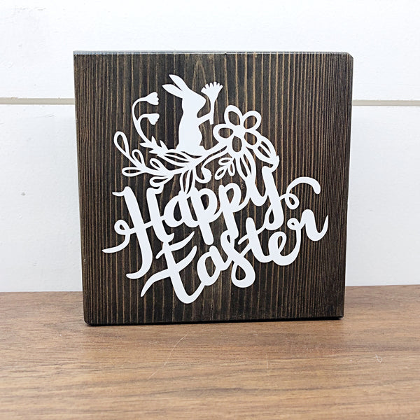 Happy Easter and Spring Days Reversible Block Sign, Double-sided Wooden Farmhouse Shelf Decor