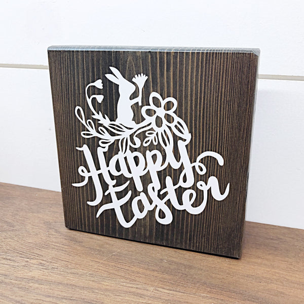 Happy Easter and Spring Days Reversible Block Sign, Double-sided Wooden Farmhouse Shelf Decor