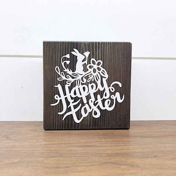 Happy Easter and Spring Days Reversible Block Sign, Double-sided Wooden Farmhouse Shelf Decor