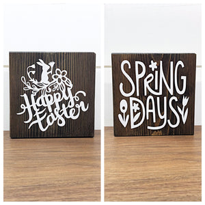 Happy Easter and Spring Days Reversible Block Sign, Double-sided Wooden Farmhouse Shelf Decor