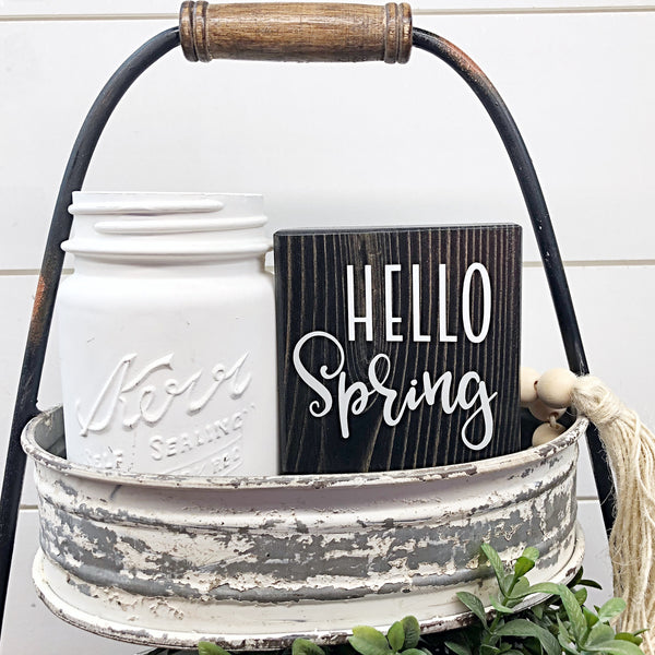 Reversible Spring and Easter Mini Wooden Block Sign, Farmhouse Decor for Shelf, Tabletop or Tiered Tray