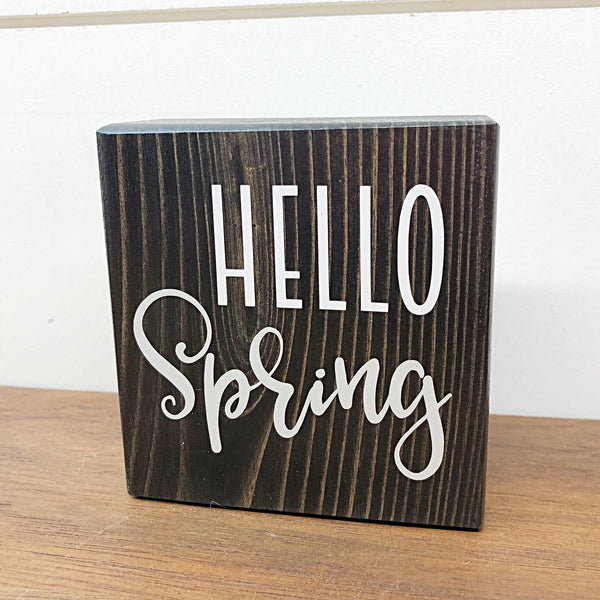 Reversible Spring and Easter Mini Wooden Block Sign, Farmhouse Decor for Shelf, Tabletop or Tiered Tray