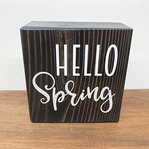 Reversible Spring and Easter Mini Wooden Block Sign, Farmhouse Decor for Shelf, Tabletop or Tiered Tray