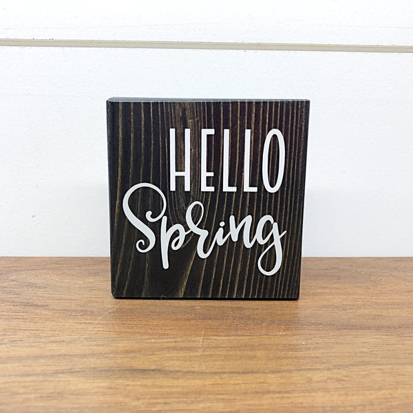 Reversible Spring and Easter Mini Wooden Block Sign, Farmhouse Decor for Shelf, Tabletop or Tiered Tray