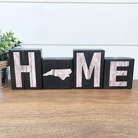 North Carolina Home Rustic Wooden Letter Block Set for Shelf, Mantle or Tabletop Decor