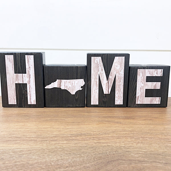 North Carolina Home Rustic Wooden Letter Block Set for Shelf, Mantle or Tabletop Decor