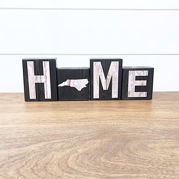 North Carolina Home Rustic Wooden Letter Block Set for Shelf, Mantle or Tabletop Decor