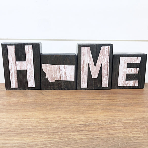 Montana Home Rustic Wooden Letter Block Set for Shelf, Mantle or Tabletop Decor