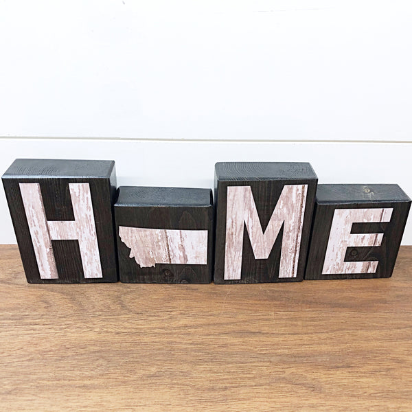 Montana Home Rustic Wooden Letter Block Set for Shelf, Mantle or Tabletop Decor