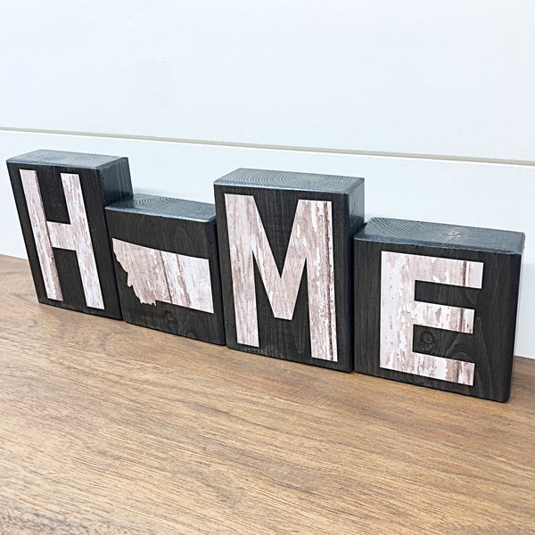 Montana Home Rustic Wooden Letter Block Set for Shelf, Mantle or Tabletop Decor