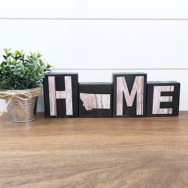 Montana Home Rustic Wooden Letter Block Set for Shelf, Mantle or Tabletop Decor