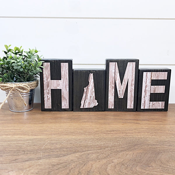 New Hampshire Home Rustic Wooden Letter Block Set, Farmhouse Style Decor for Shelf, Mantle or Tabletop