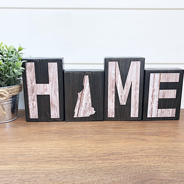 New Hampshire Home Rustic Wooden Letter Block Set, Farmhouse Style Decor for Shelf, Mantle or Tabletop