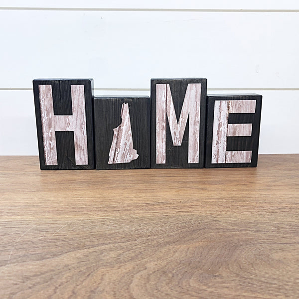 New Hampshire Home Rustic Wooden Letter Block Set, Farmhouse Style Decor for Shelf, Mantle or Tabletop