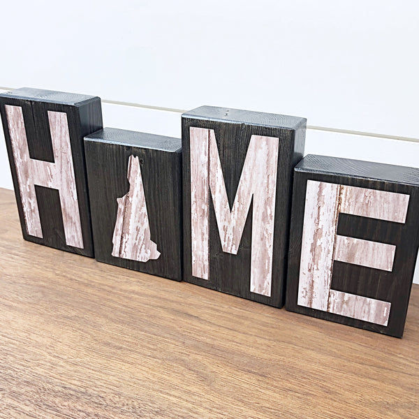 New Hampshire Home Rustic Wooden Letter Block Set, Farmhouse Style Decor for Shelf, Mantle or Tabletop