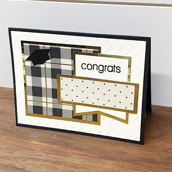 Handmade Graduation Card, Black Cream and Gold Elegant Card for Graduate