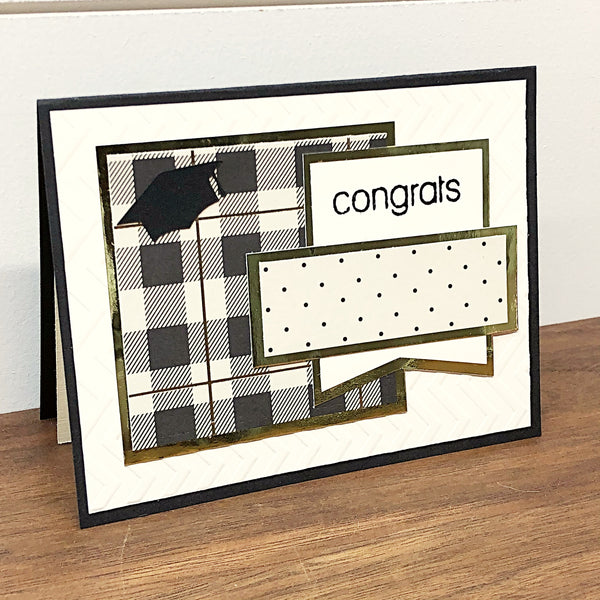 Handmade Graduation Card, Black Cream and Gold Elegant Card for Graduate