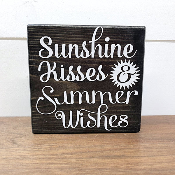 Summer and America Reversible Block Sign, Sunshine Kisses and Summer Wishes and America the Beautiful Wooden Farmhouse Decor