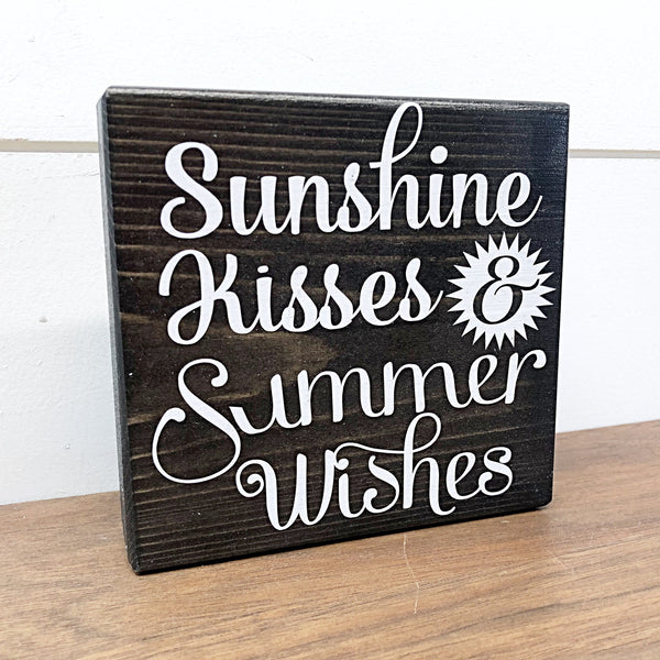 Summer and America Reversible Block Sign, Sunshine Kisses and Summer Wishes and America the Beautiful Wooden Farmhouse Decor