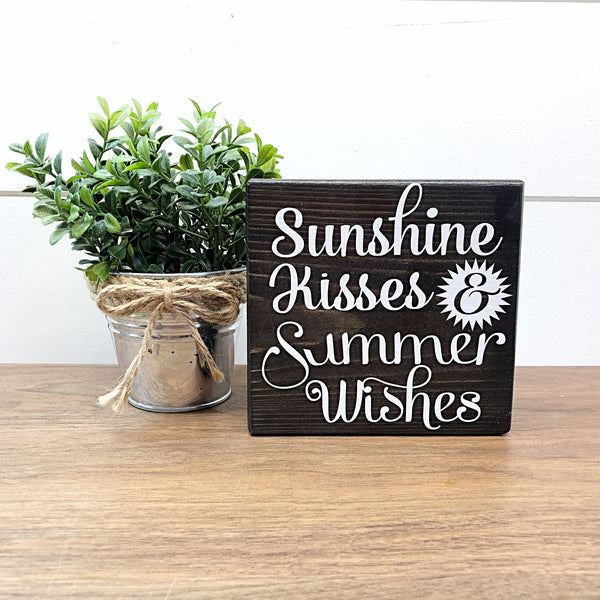 Summer and America Reversible Block Sign, Sunshine Kisses and Summer Wishes and America the Beautiful Wooden Farmhouse Decor