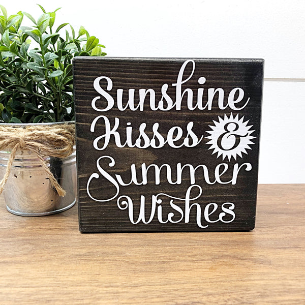 Summer and America Reversible Block Sign, Sunshine Kisses and Summer Wishes and America the Beautiful Wooden Farmhouse Decor