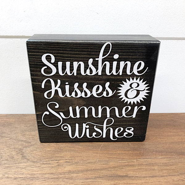 Summer and America Reversible Block Sign, Sunshine Kisses and Summer Wishes and America the Beautiful Wooden Farmhouse Decor