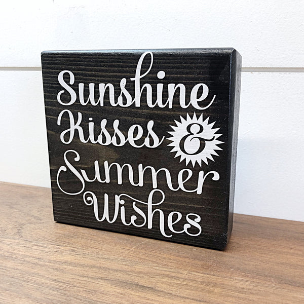 Summer and America Reversible Block Sign, Sunshine Kisses and Summer Wishes and America the Beautiful Wooden Farmhouse Decor