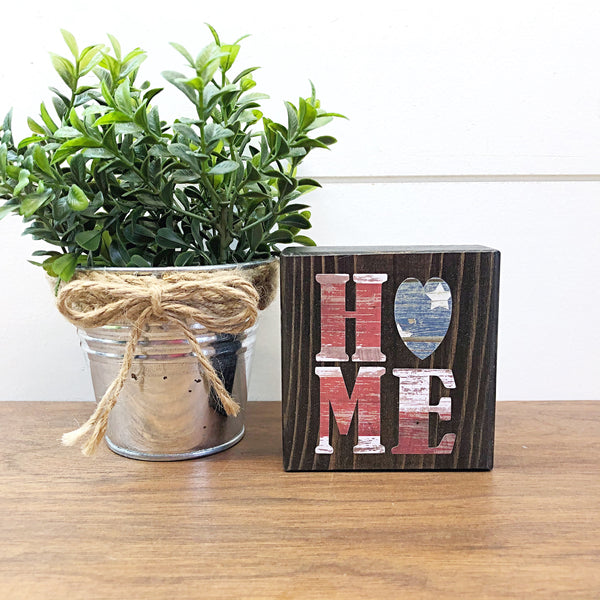 Red White and Blue Love Mini Block, 3 Inch USA Flag Block Sign for Tiered Tray or Shelf Decor