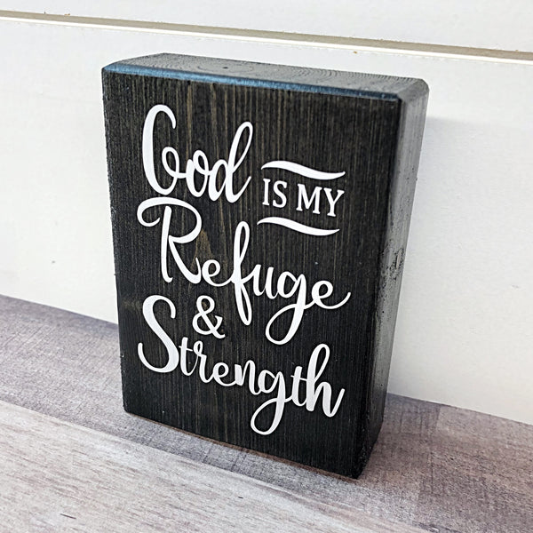 Mini Shelf Sign - God is My Strength & Refuge - Farmhouse Style Tiered Tray Filler