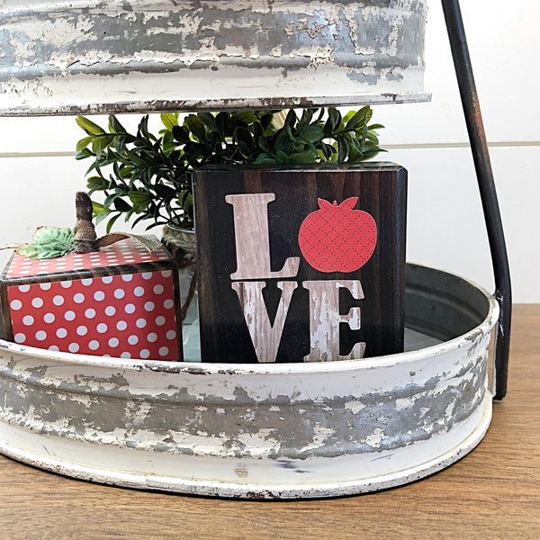 Mini Apple Love Block, 3 Inch Block for Tiered Tray Decor