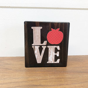 Mini Apple Love Block, 3 Inch Block for Tiered Tray Decor