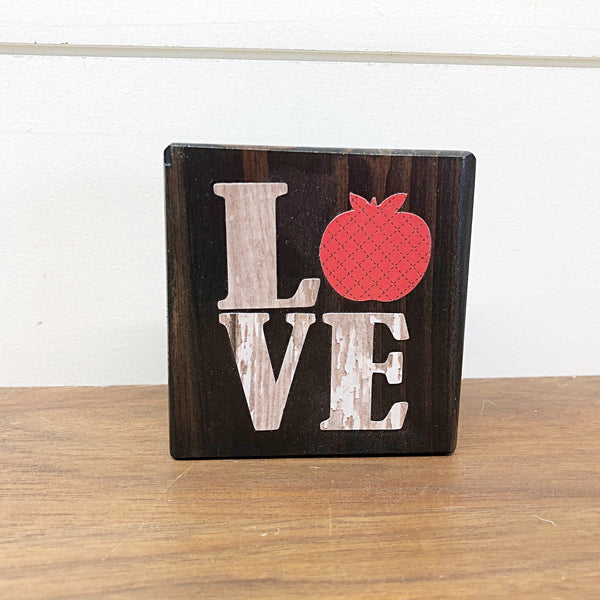 Mini Apple Love Block, 3 Inch Block for Tiered Tray Decor