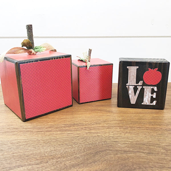 Mini Apple Love Block, 3 Inch Block for Tiered Tray Decor