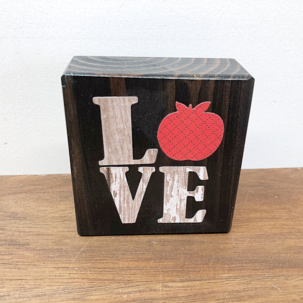 Mini Apple Love Block, 3 Inch Block for Tiered Tray Decor