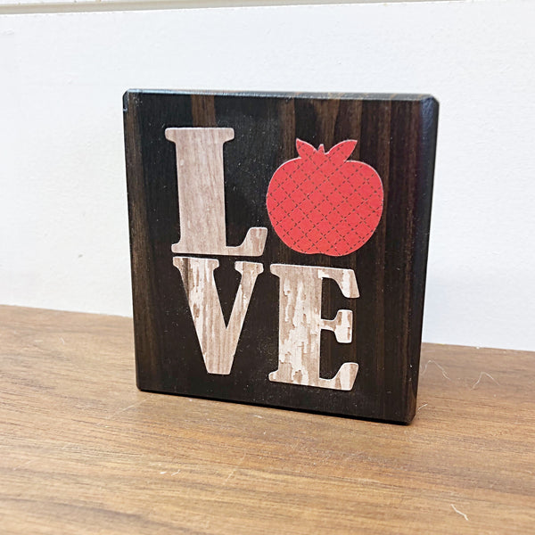 Mini Apple Love Block, 3 Inch Block for Tiered Tray Decor