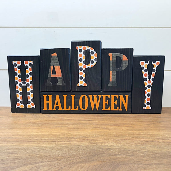 Reversible Happy Fall Ya'll and Happy Halloween Block Set, Rustic Plaid Decor for Mantle or Shelf