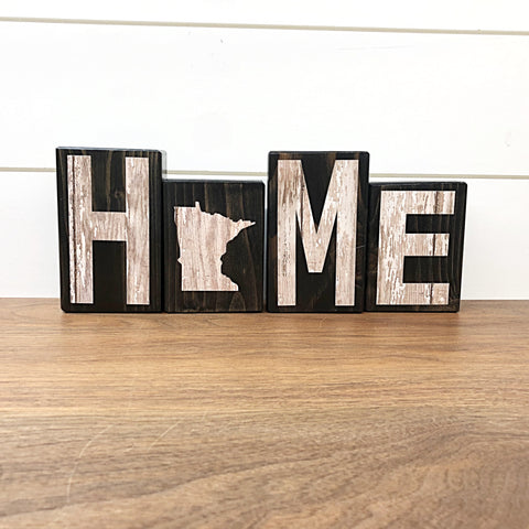 Minnesota Home Rustic Wooden Letter Block Set, Farmhouse Style Decor for Shelf, Mantle and Tabletop