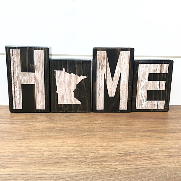 Minnesota Home Rustic Wooden Letter Block Set, Farmhouse Style Decor for Shelf, Mantle and Tabletop