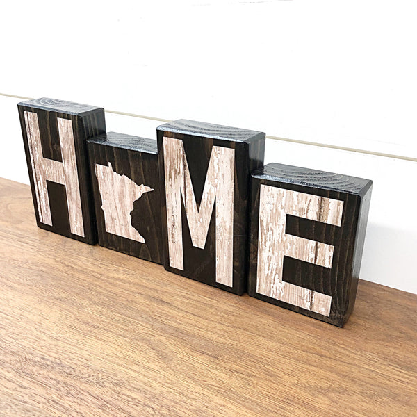 Minnesota Home Rustic Wooden Letter Block Set, Farmhouse Style Decor for Shelf, Mantle and Tabletop