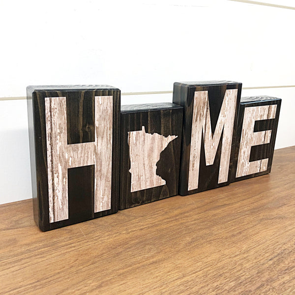 Minnesota Home Rustic Wooden Letter Block Set, Farmhouse Style Decor for Shelf, Mantle and Tabletop