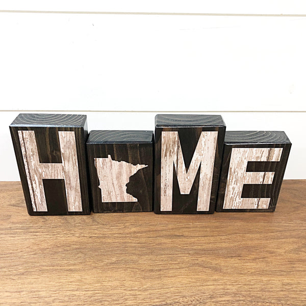 Minnesota Home Rustic Wooden Letter Block Set, Farmhouse Style Decor for Shelf, Mantle and Tabletop