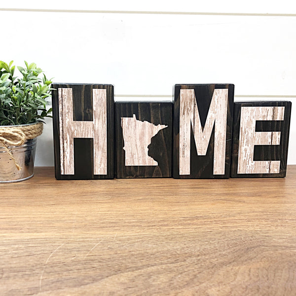 Minnesota Home Rustic Wooden Letter Block Set, Farmhouse Style Decor for Shelf, Mantle and Tabletop