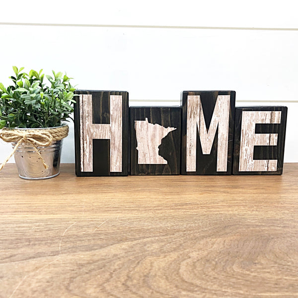 Minnesota Home Rustic Wooden Letter Block Set, Farmhouse Style Decor for Shelf, Mantle and Tabletop