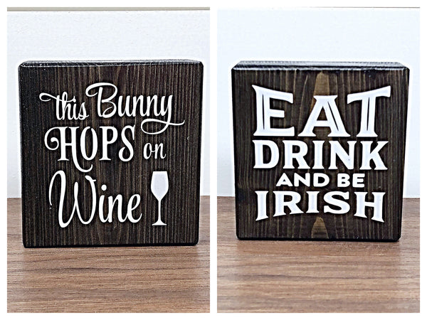 Reversible Holiday Wine Themed Blocks, Set of 5 Rustic Wooden Block Signs, Farmhouse Decor for Shelf, Tabletop or Mantle