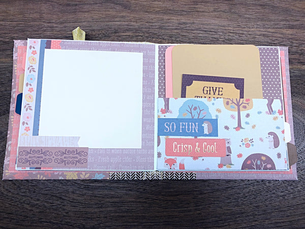 Premade Fall Scrapbook Photo Album,  6x6 Inch Handmade Autumn Themed Scrapbook Ready for Photos