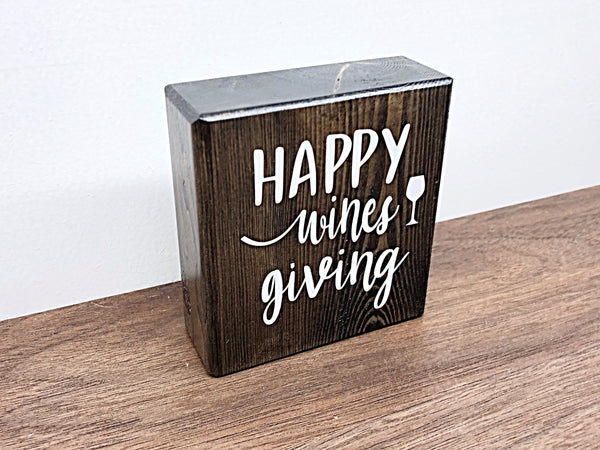 Reversible Thanksgiving and Christmas Wine Themed Rustic Wooden Block Sign, Farmhouse Decor for Shelf, Tabletop or Mantle