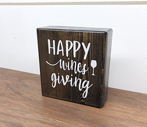 Reversible Thanksgiving and Christmas Wine Themed Rustic Wooden Block Sign, Farmhouse Decor for Shelf, Tabletop or Mantle