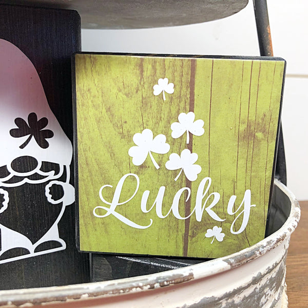 Reversible Valentine’s Day and St. Patrick’s Day Mini Shelf Sign, Double Sided Tiered Tray Filler